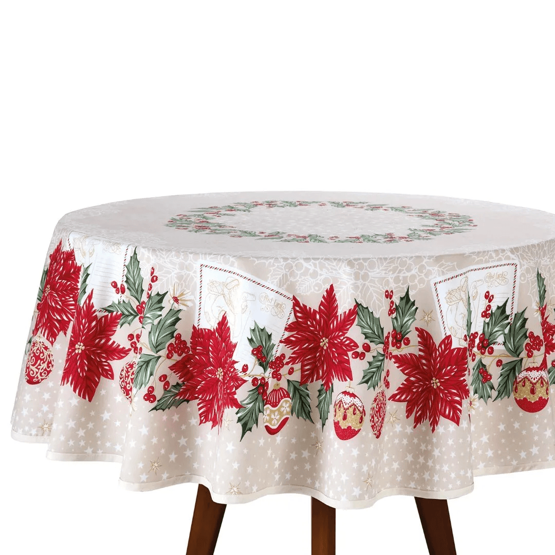 Toalha de Mesa Redonda Döhler Estampado Natal 108 4 Lugares 160 cm