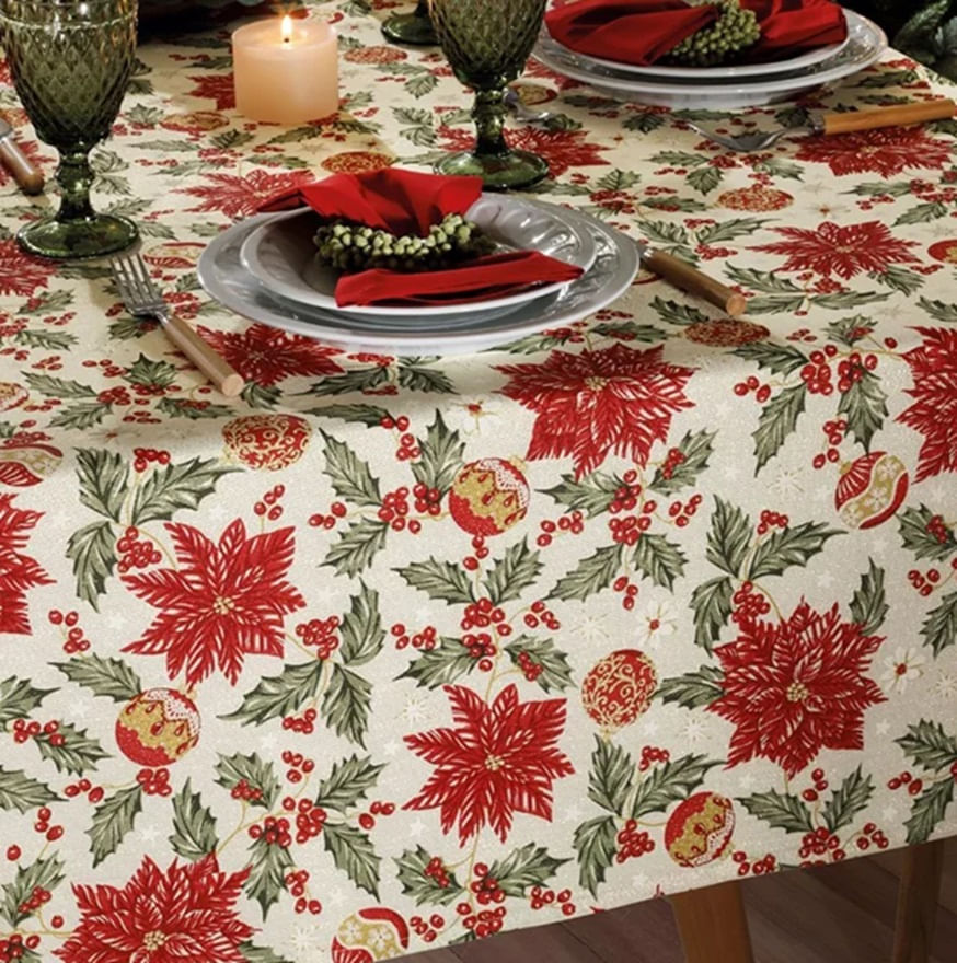 Encontraproduto.com.br - Toalha de Mesa Quadrada Döhler Celebra Estampado Natal 106 4 Lugares 160 x 160 cm