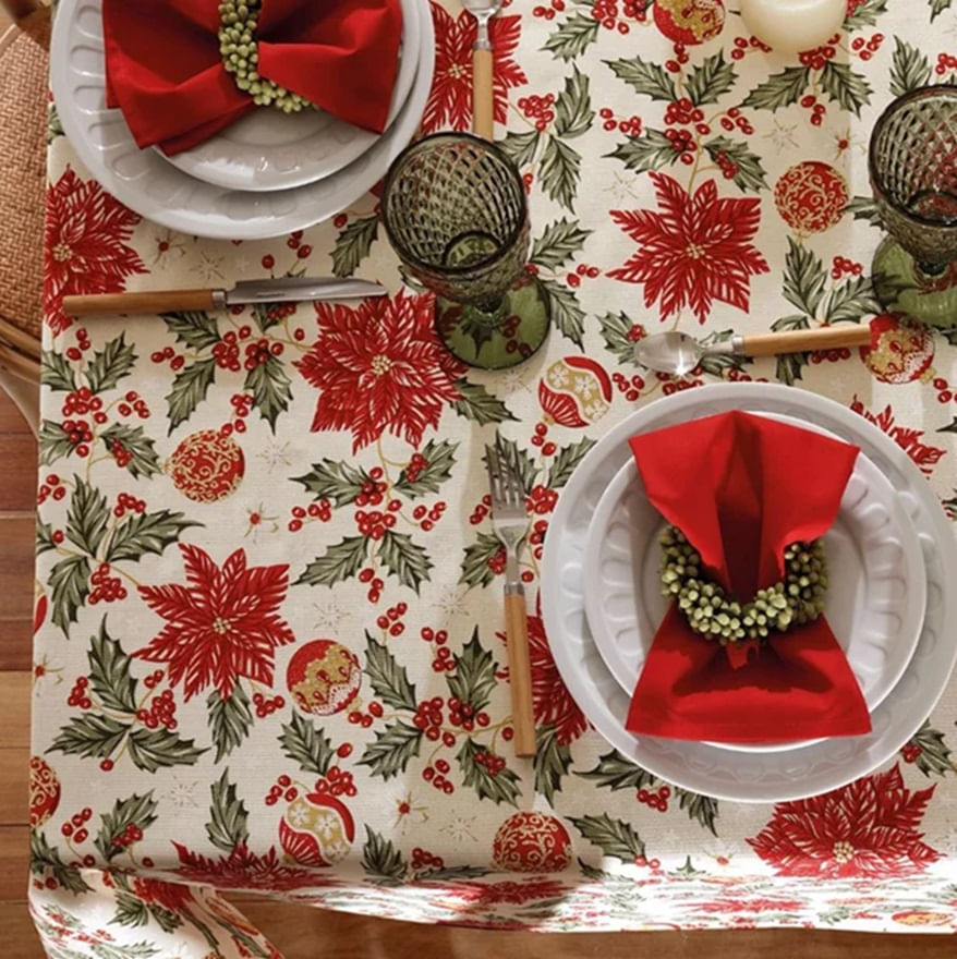 Encontraproduto.com.br - Toalha de Mesa Quadrada Döhler Celebra Estampado Natal 106 4 Lugares 160 x 160 cm