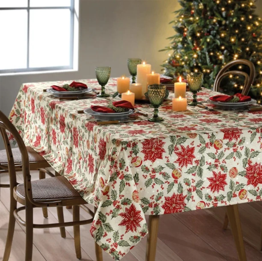 Encontraproduto.com.br - Toalha de Mesa Quadrada Döhler Celebra Estampado Natal 106 4 Lugares 160 x 160 cm
