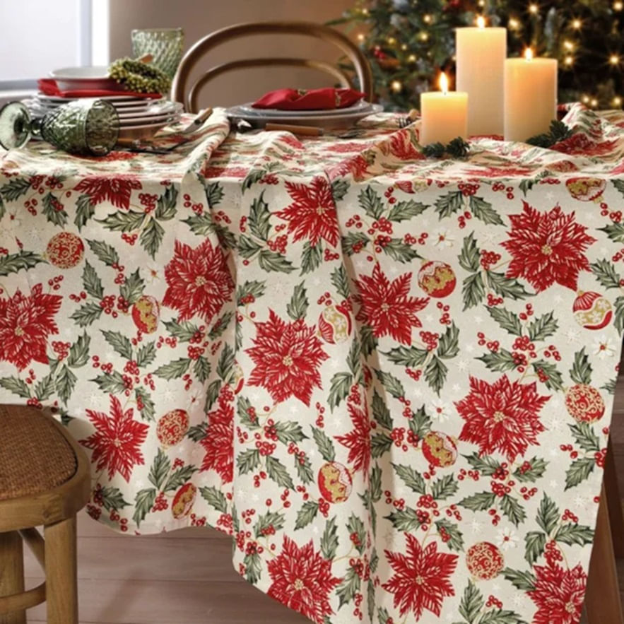 Encontraproduto.com.br - Toalha de Mesa Quadrada Döhler Celebra Estampado Natal 106 4 Lugares 160 x 160 cm