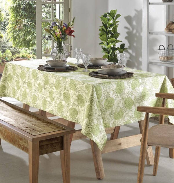 Encontraproduto.com.br - Toalha Mesa Clean 140x140 Dohler Folhas