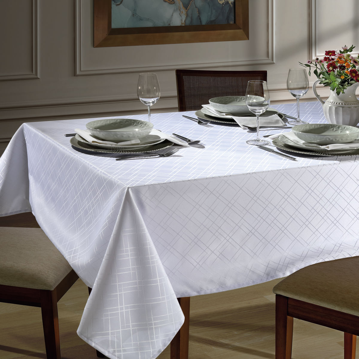 Toalha de Mesa Döhler Jacquard Requinte II Liso 140cm x 140cm - Branco