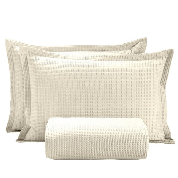 Encontraproduto.com.br - Colcha Piquet Lisa Queen + 02 Porta Travesseiros Marfim