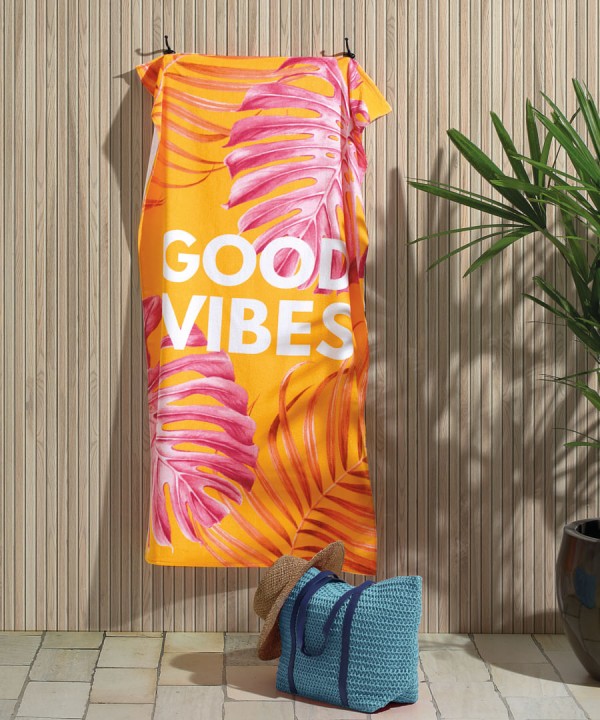 Encontraproduto.com.br - Toalha de Praia Döhler Velour Estampada 76cm x 1,52m - Good Vibes
