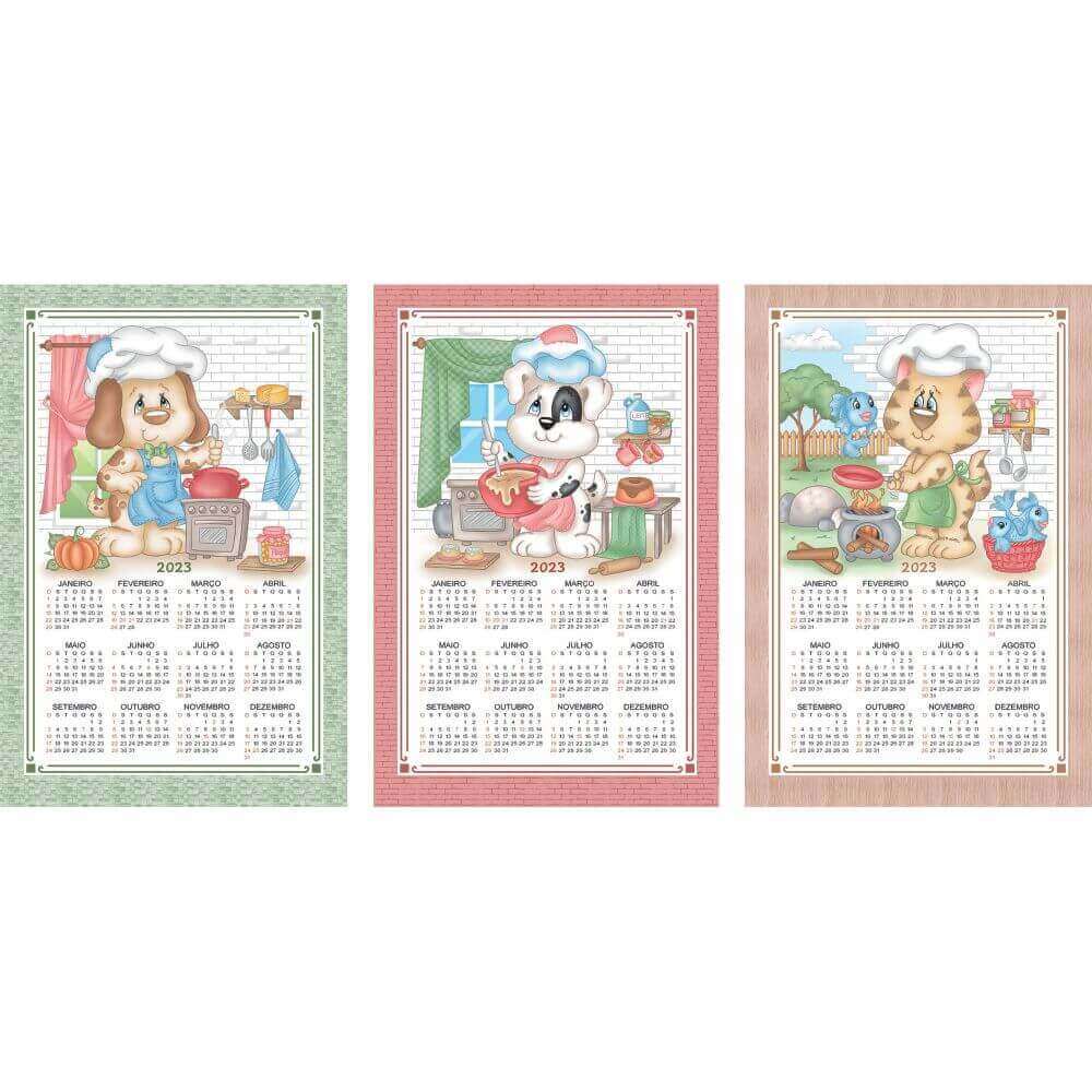 Kit Pano de Prato Calendário 2023 com 3 Unidades  - Dohler