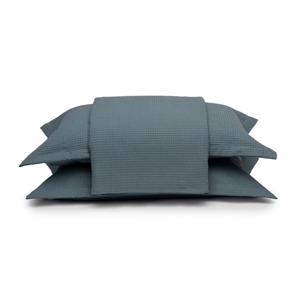 Encontraproduto.com.br - Colcha Piquet Lisa Queen + 02 Porta Travesseiros Azul