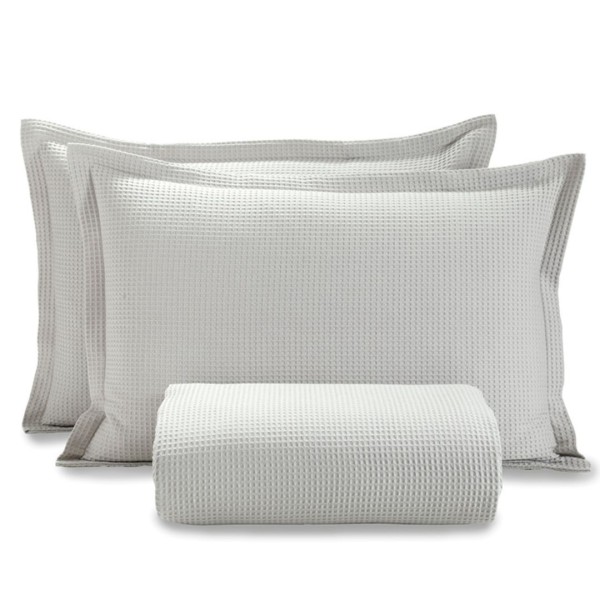 Encontraproduto.com.br - Colcha Piquet Lisa Queen + 02 Porta Travesseiros Prata