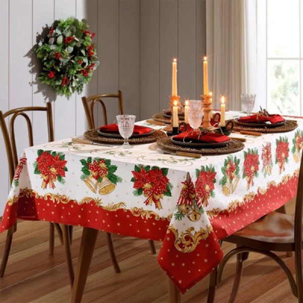Encontraproduto.com.br - Toalha Mesa Quadrada 140x140 Flores Dohler Natal 79