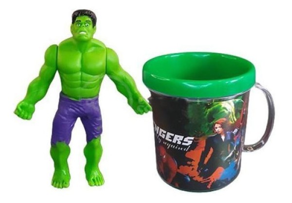 Kit Boneco Colecionável Hulk 15Cm Caneca Vingador 350Ml Nº25