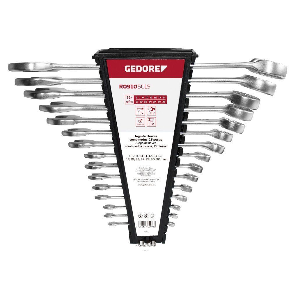 Encontraproduto.com.br - Jogo de Chave Combinada 06 A 32MM com 15 peças - 1B/15M - 002.603 - Gedore