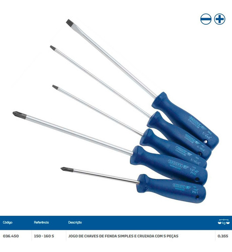 Jogo de Chaves de Fenda Philips Gedore Simples e Cruzada