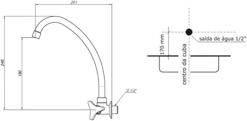 Encontraproduto.com.br - Torneira para cozinha de parede bica móvel cromado Nova Gyro Tigre Metais