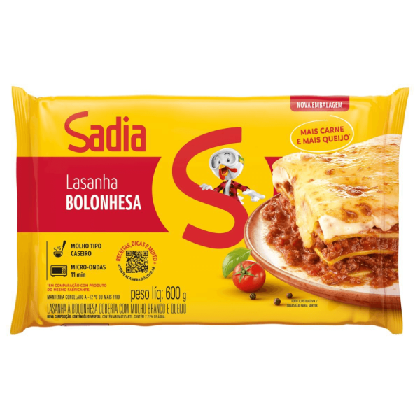 Lasanha Sadia Congelada Bolonhesa Embalagem com 600g