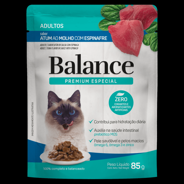 Ração Úmida para Gatos Adultos Atum ao Molho com Espinafre Premium Especial Balance Sachê 85g