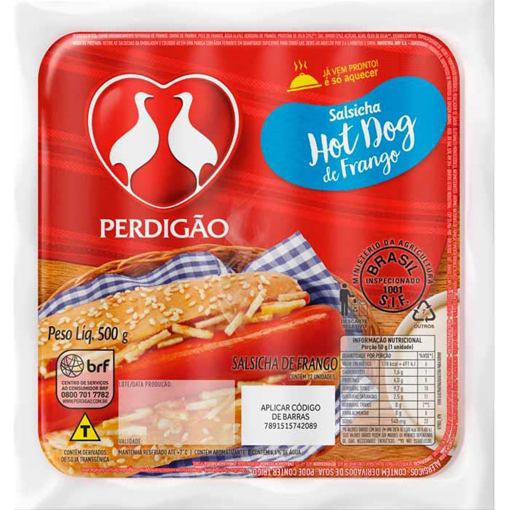 Encontraproduto.com.br - Salsicha de Frango Perdigão Resfriada Pacote com 500g