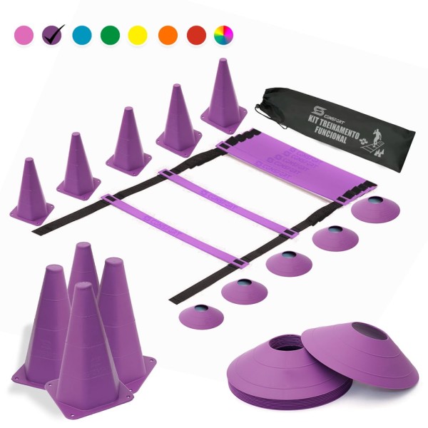 Kit 1 Escada de Agilidade + 10 Cones + 10 Chapéu Chines + 01 Corda - Roxo
