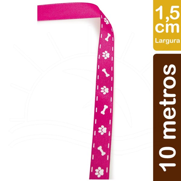 Encontraproduto.com.br - Fita de Cetim Ossinho/Patinhas ECF003S Cor 063 - 15mm com 10 metros