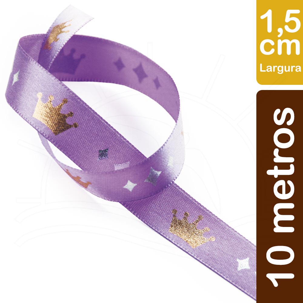 Fita de Cetim Coroa Metalizada ECF003H Cor 288 - 15mm com 10 metros