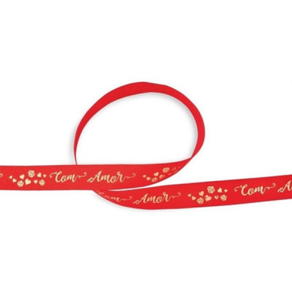Fita de Cetim Com Amor Metalizada ECF003H Cor 294 - 15mm com 10 metros