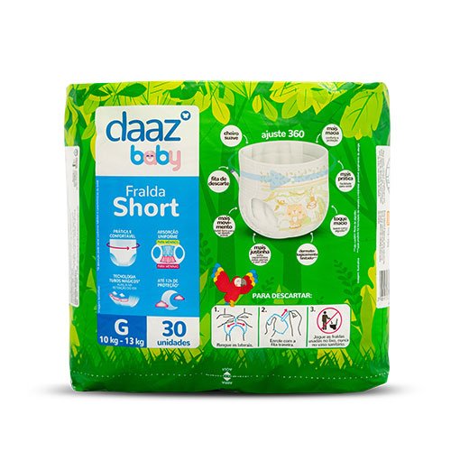 Encontraproduto.com.br - Fralda Shortinho Daaz Baby Pants Mega Tamanho G 30 Unidades