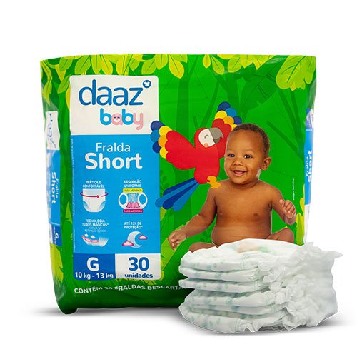 Encontraproduto.com.br - Fralda Shortinho Daaz Baby Pants Mega Tamanho G 30 Unidades