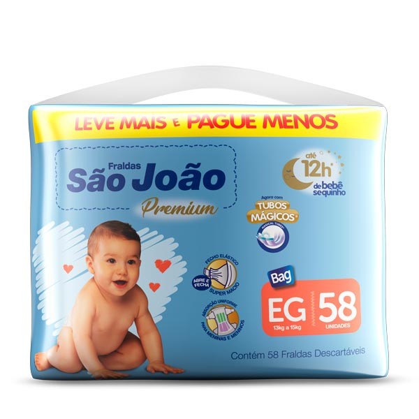 Encontraproduto.com.br - Fralda São João Premium Bag Eg com 58 unidades