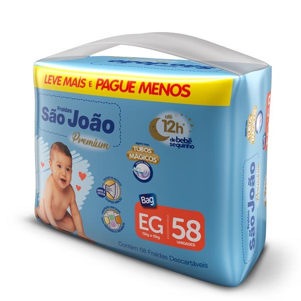 Encontraproduto.com.br - Fralda São João Premium Bag Eg com 58 unidades
