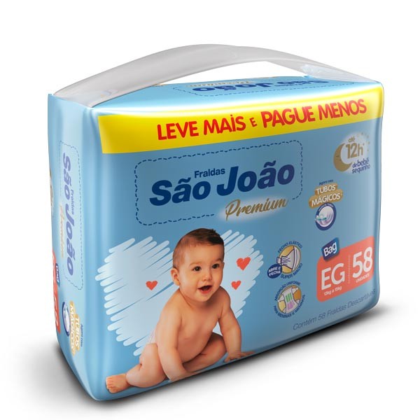 Encontraproduto.com.br - Fralda São João Premium Bag Eg com 58 unidades