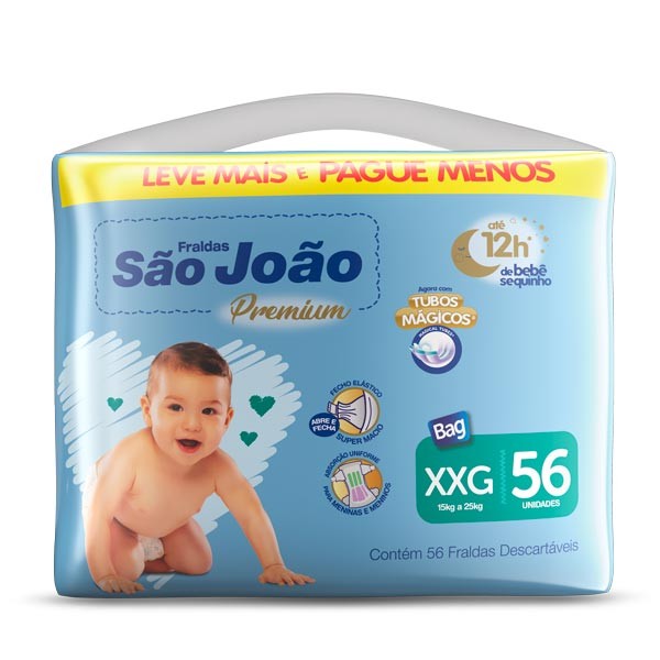 Encontraproduto.com.br - Fralda São João Premium Bag Xxg com 56 unidades