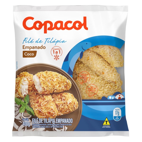 Encontraproduto.com.br - Peixe Filé Tilápia Empanado Coco Copacol 400g