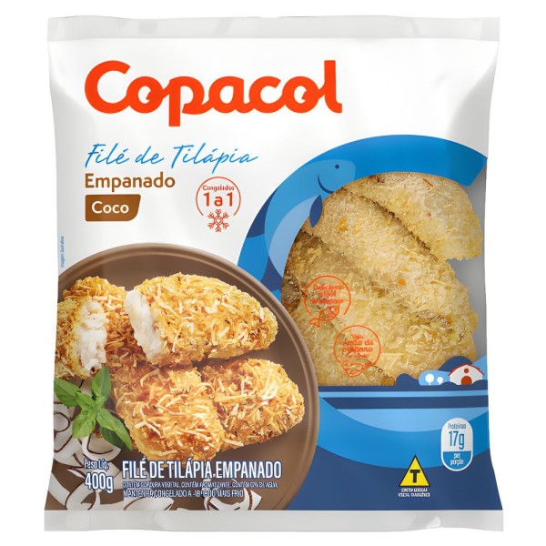 Encontraproduto.com.br - Peixe Filé Tilápia Empanado Coco Copacol 400g