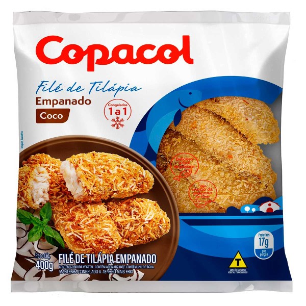 Encontraproduto.com.br - Peixe Filé Tilápia Empanado Coco Copacol 400g
