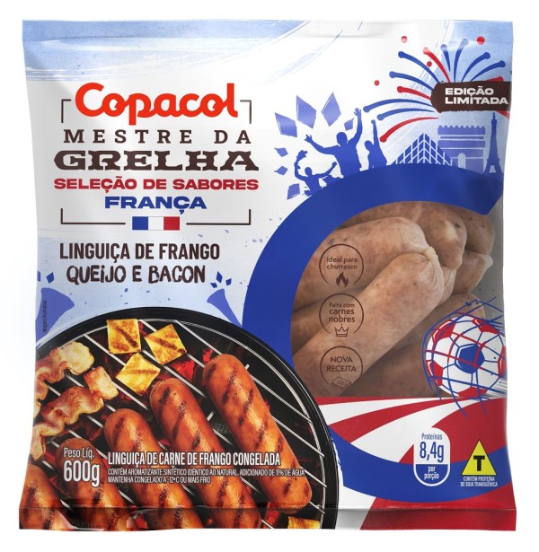 Encontraproduto.com.br - Linguiça Frango Cngelada Copacol 600g Queijo-Bacon