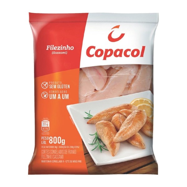 Encontraproduto.com.br - Filezinho de Frango Sassami Congelamento IQF Copacol Pacote 800g