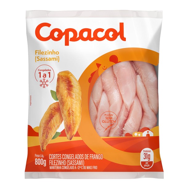 Encontraproduto.com.br - Filezinho de Frango Sassami Congelamento IQF Copacol Pacote 800g