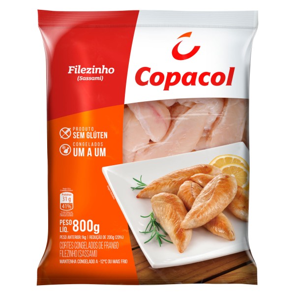 Encontraproduto.com.br - Filezinho de Frango Sassami Congelamento IQF Copacol Pacote 800g