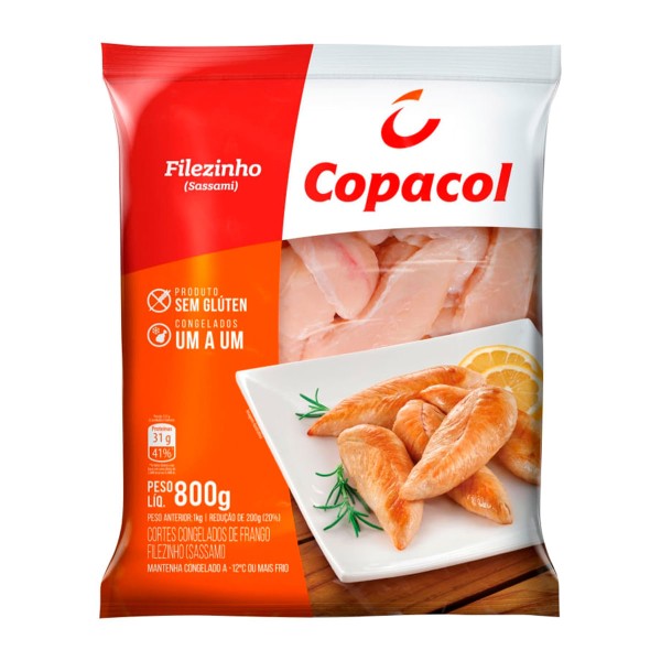 Encontraproduto.com.br - Filezinho de Frango Sassami Congelamento IQF Copacol Pacote 800g