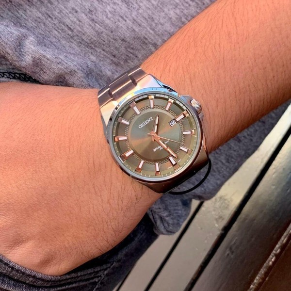 Encontraproduto.com.br - Relógio Orient Masculino Mbss1369 E1sx Verde Aço Analogico Cor Da Correia Prata Cor Do Bisel Prata