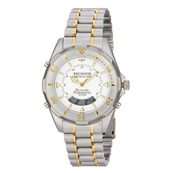 Encontraproduto.com.br - Relógio Technos Performance Masculino Prata e Dourado Anadigi T20557/9B