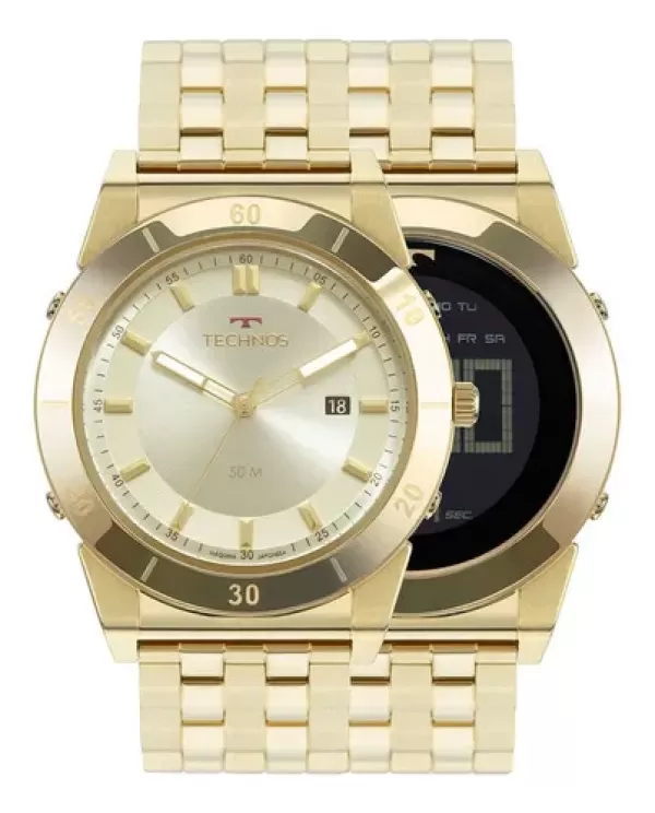 RELÓGIO TECHNOS MASCULINO CURVAS DOURADO 1S13CQ/4X dourado