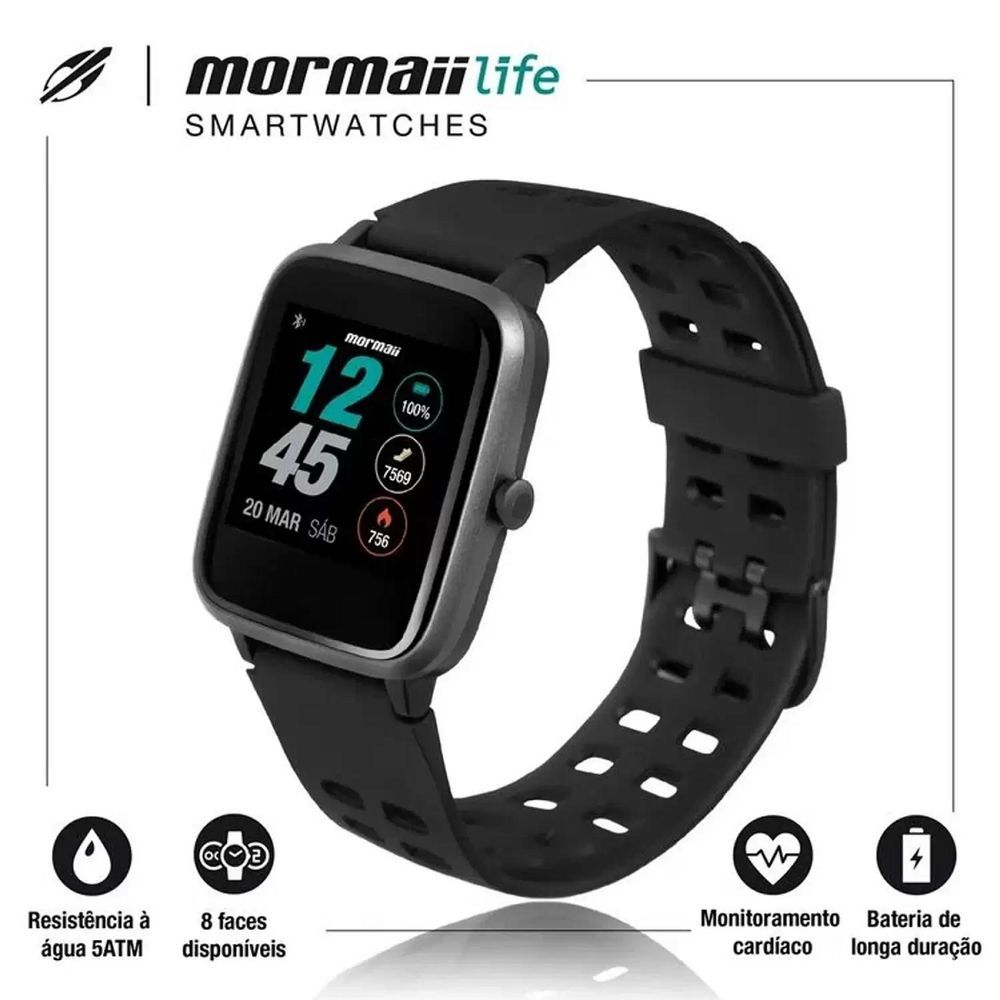 Encontraproduto.com.br - Relógio Smartwatch Mormaii Life Full Display C-gps Bluetooth - 5atm, 35mm Touch - Molifegaa-8c