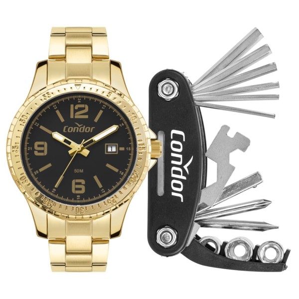 KIT Relógio Masculino Condor CO2115NAH/K4P DOURADO