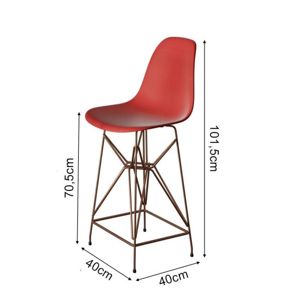 Encontraproduto.com.br - Jogo Mesa Bistrô Eames Vidro 60Cm 2 Banquetas Vermelha Base Ferro Cobre - Cor: Branco