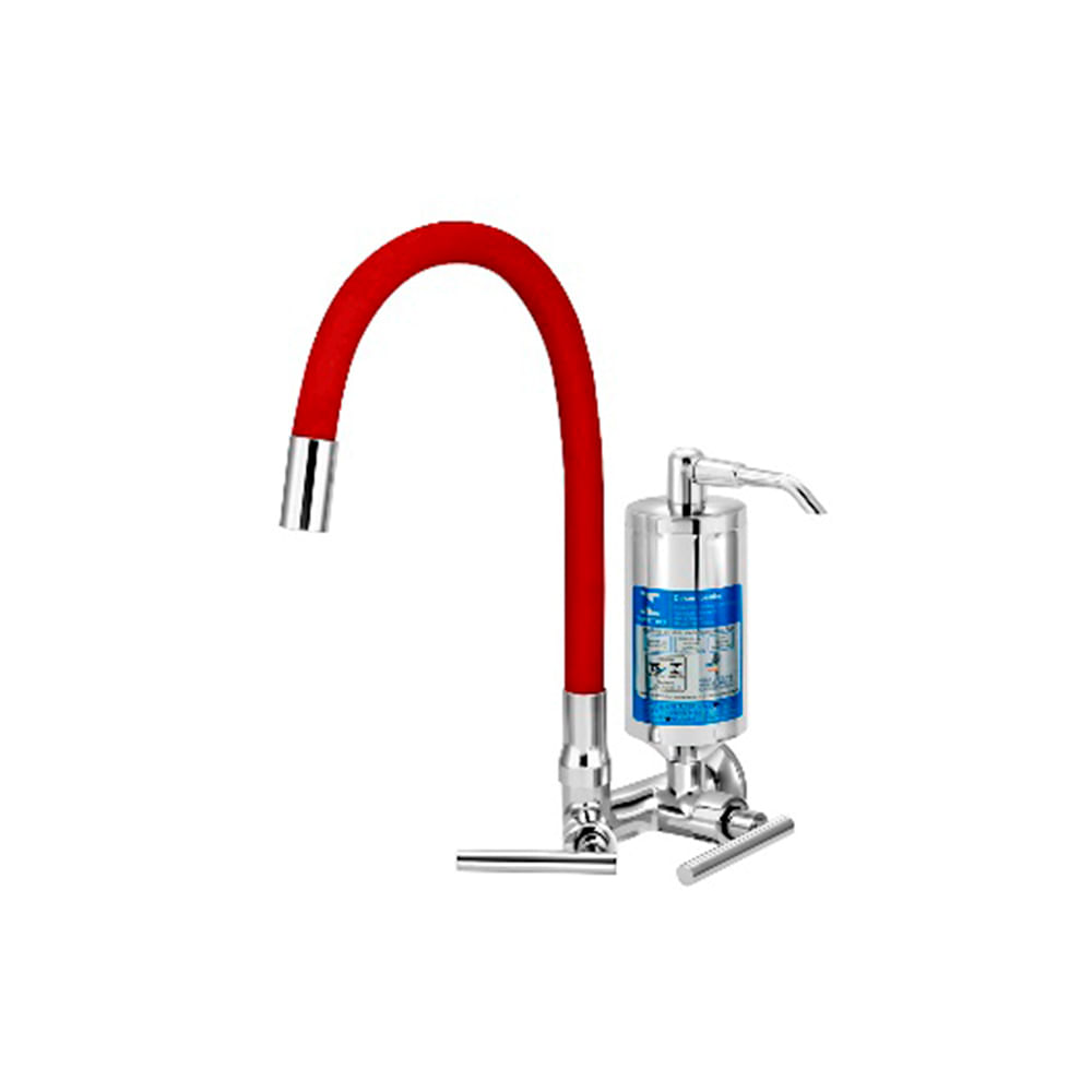 Encontraproduto.com.br - Torneira para Cozinha com Filtro Parede C61 Vermelha - VTF261CWB - Esteves