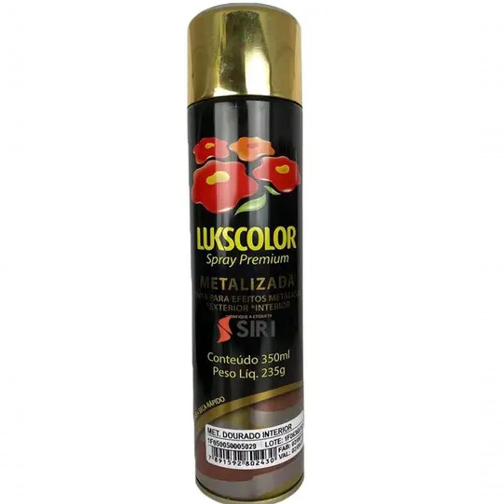 Encontraproduto.com.br - Tinta Spray Metalizada Dourado Interno 350ml Lukscolor