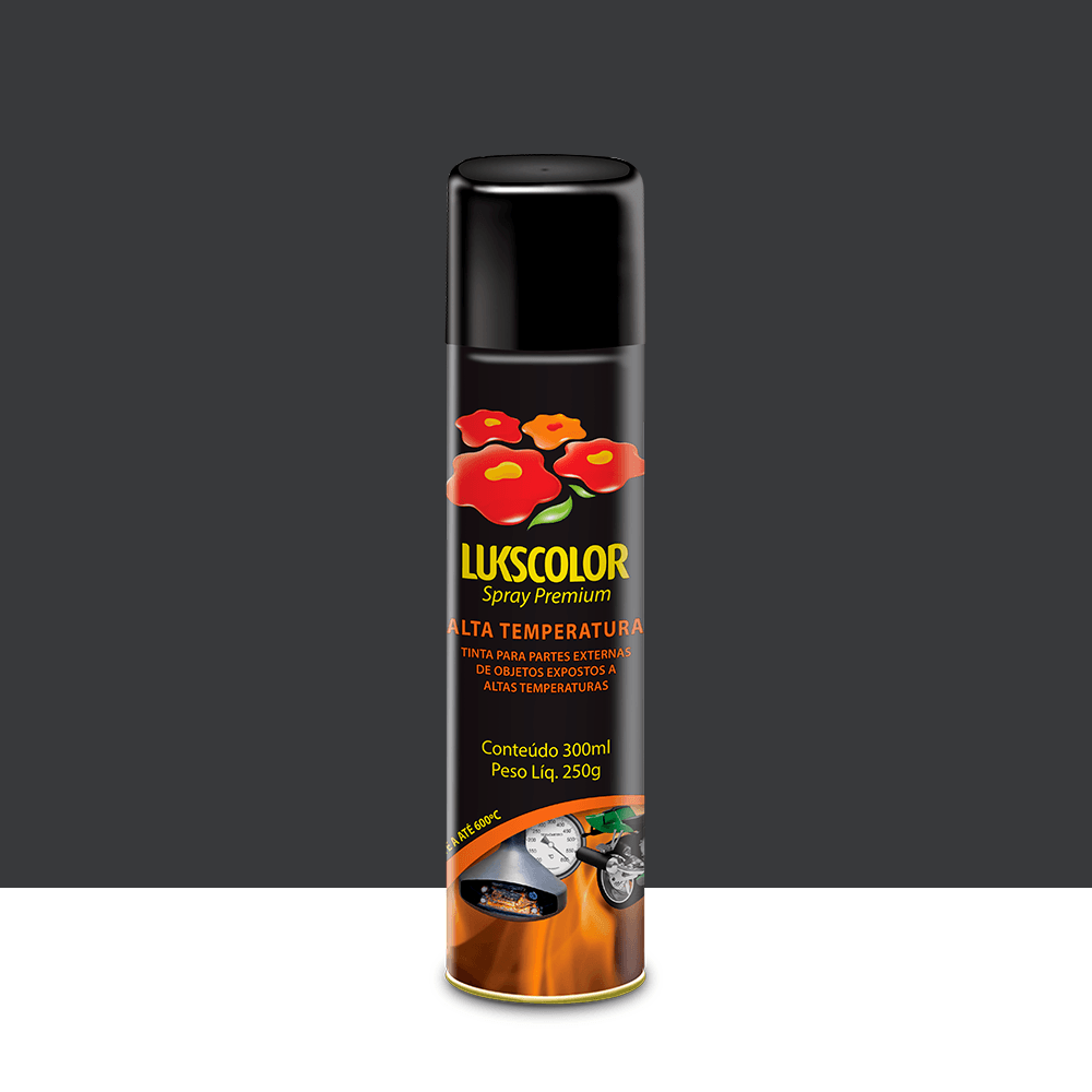 Tinta Spray Alta Temperatura Preto 300ml Lukscolor