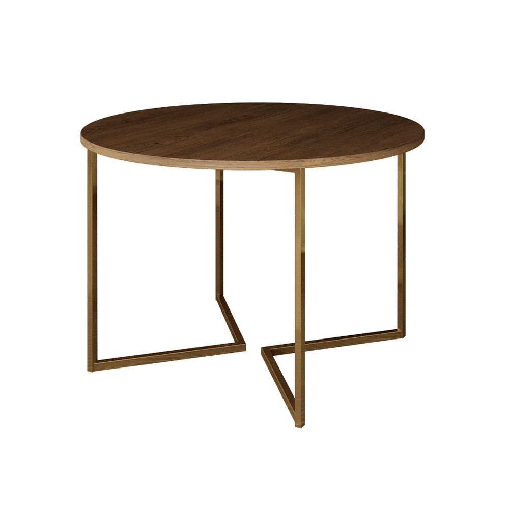 Encontraproduto.com.br - Mesa Jantar Industrial Amêndoa 110Cm Redonda Base V Com 4 Poltronas Daw Brancas Base Do Marrom