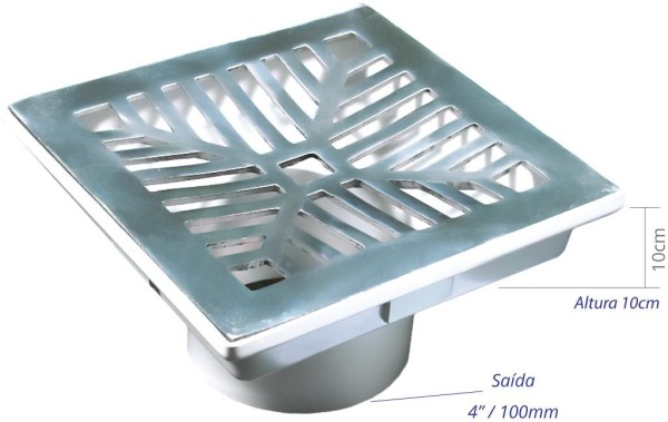 Encontraproduto.com.br - Caixa Coletora com Grelha e Porta Grelha Polida 28x28cm Saída para Baixo Costa Navarro