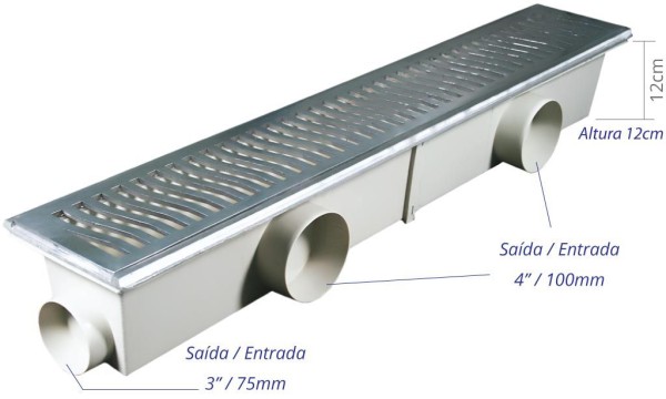 Caixa Coletora com Grelha e Porta Grelha Polida 14x96cm Saída Lateral Costa Navarro